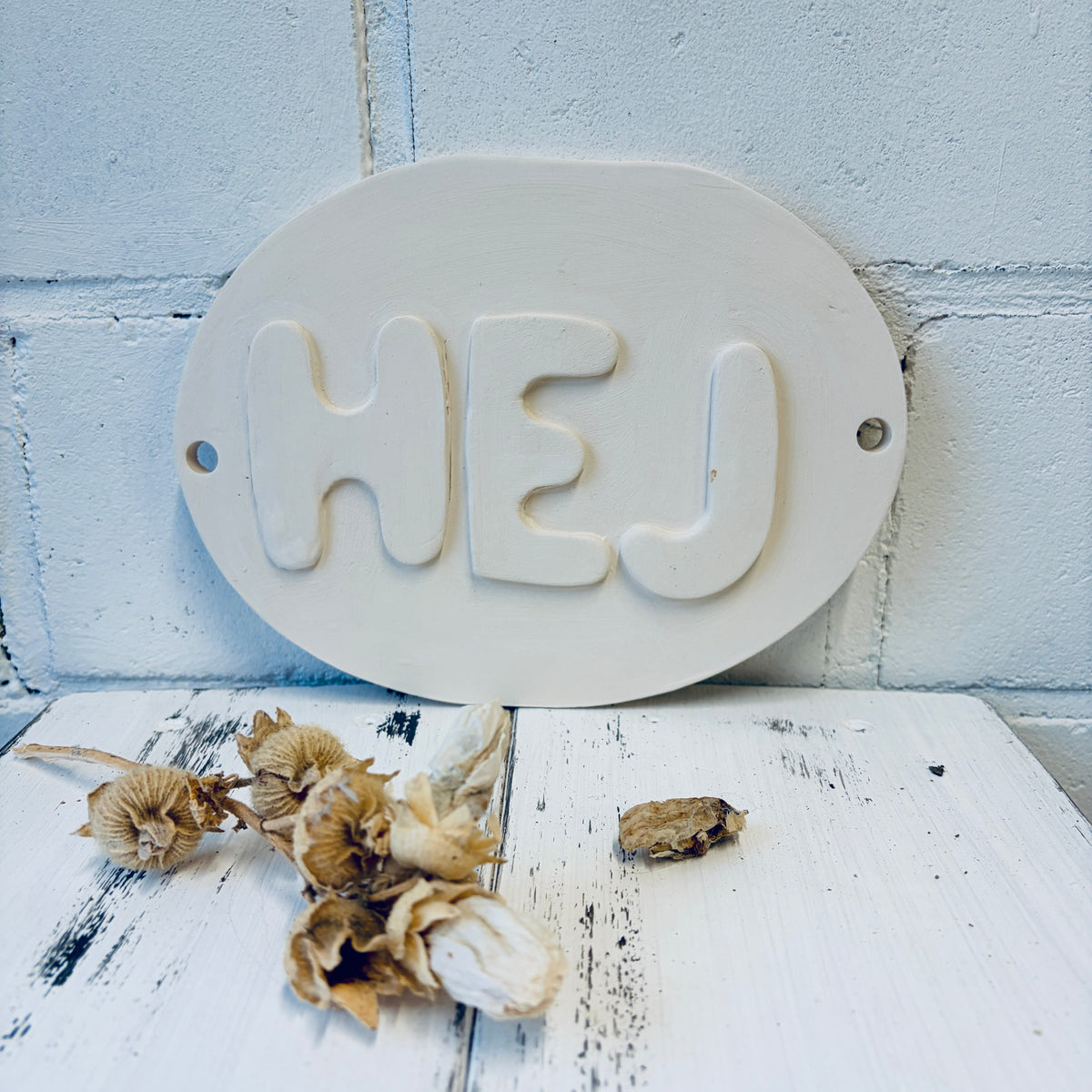 Großes Türschild „Hej“ Rohling oval – zum Bemalen | 20 cm × 15,5 cm