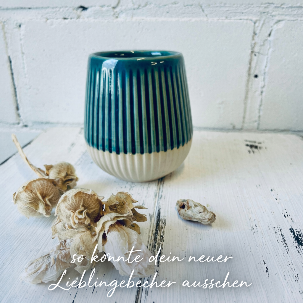 weißer (Ton mit Spots) Keramikbecher mit Muster – Rohling, ca. 200 ml