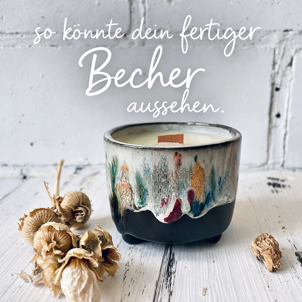 Blumentopf/Kleiner Becher mit Füßen aus weißem Ton – Rohling für Keramikmalkurse & Zuhause