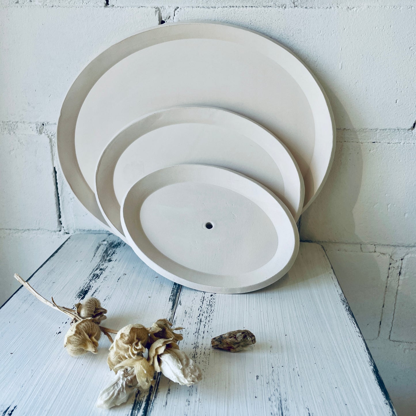 3er Set ovale Teller für Etagere – Rohling aus weißem Ton