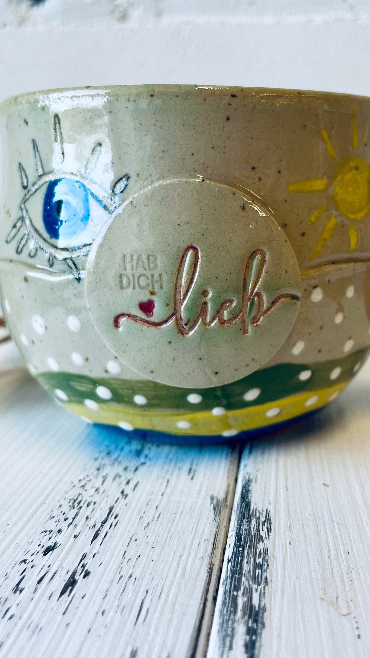 Becher mit Sprechblase "Ich hab dich lieb" – Rohling zum Keramikmalen, Ton mit Spots