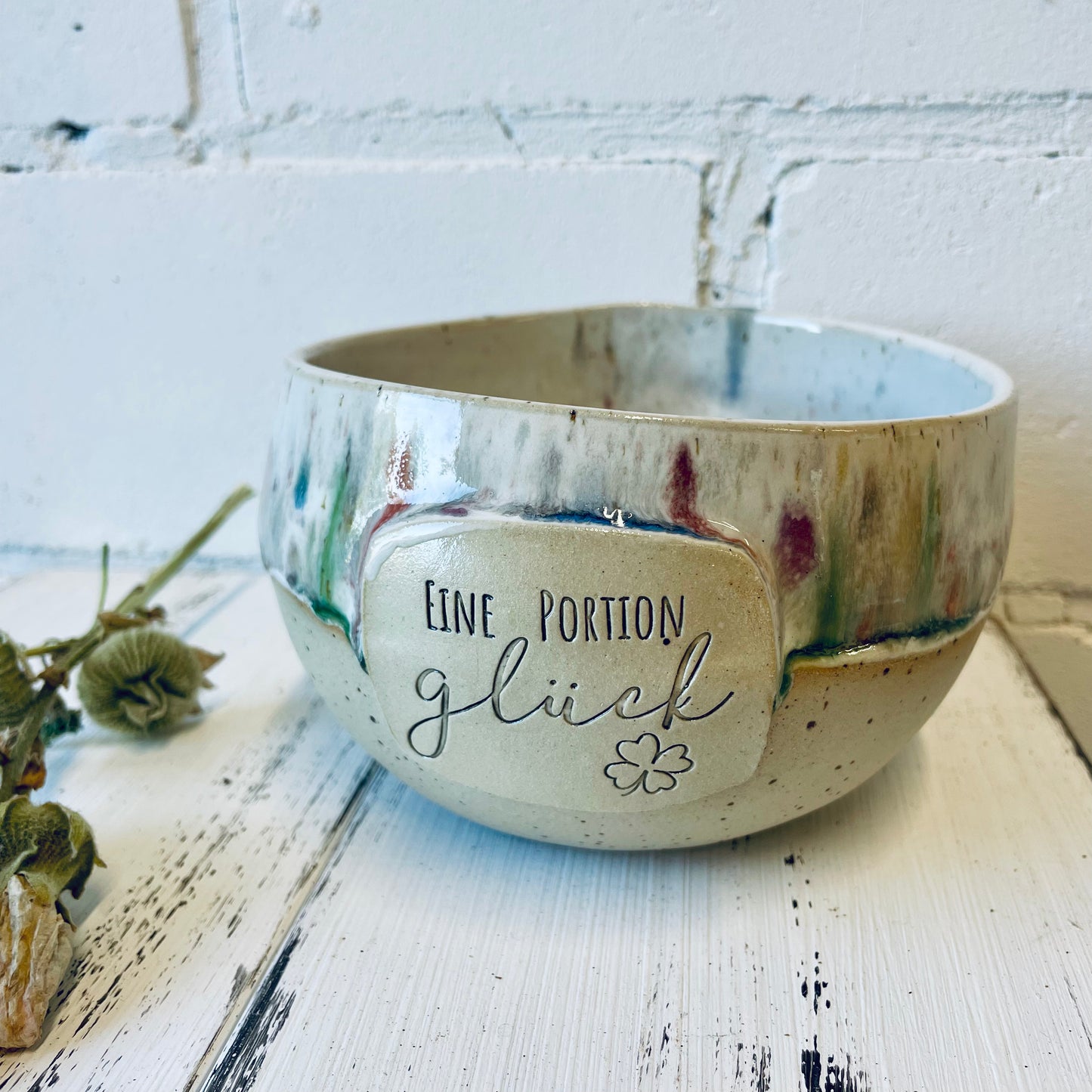 Handgemachte Keramikschale – „Eine Portion Glück“ – einzigartiges Geschenk – Keramik Bowl