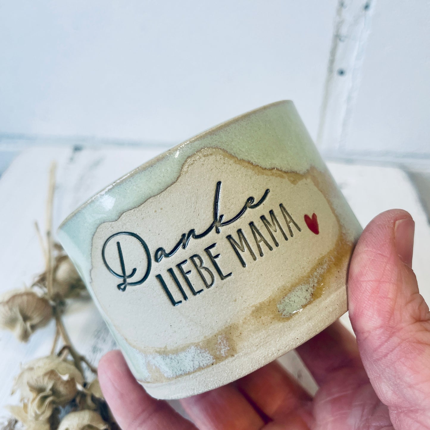 Keramik-Kerze mit Spruch – „danke liebe MAMA“