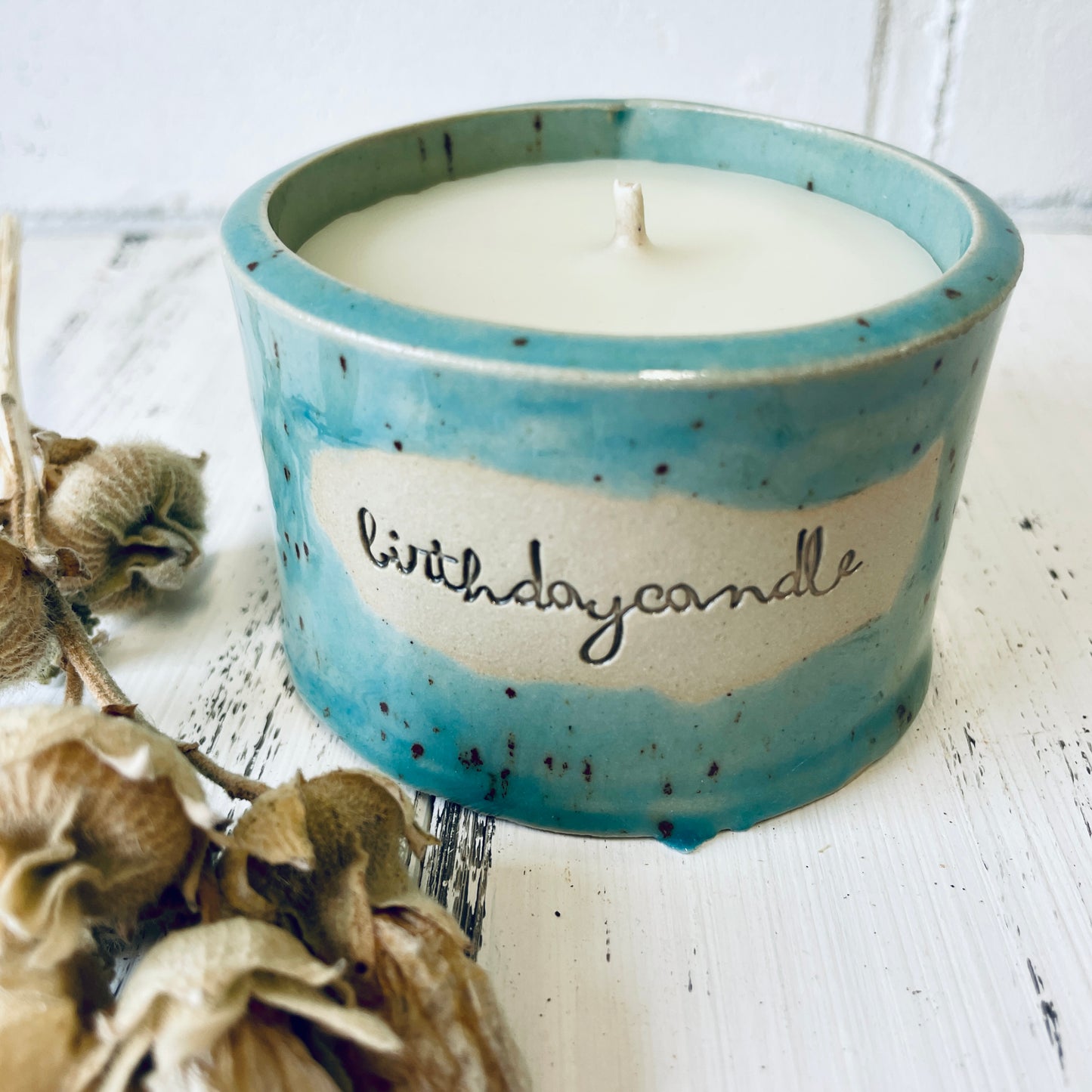 Keramik-Kerze mit Spruch – „birthdaycandle“