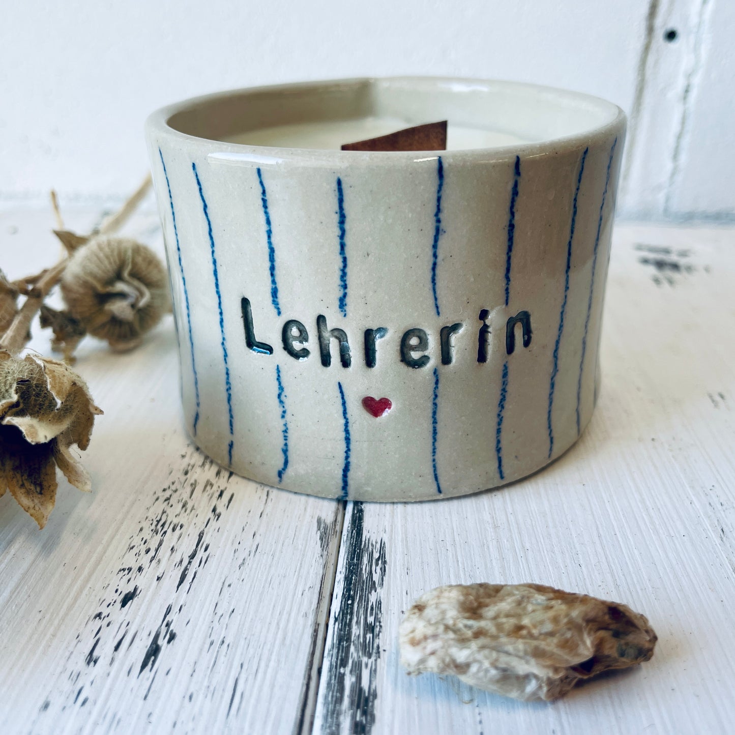 Kerzenbecher „Lehrerin“ – handgemacht mit Herz