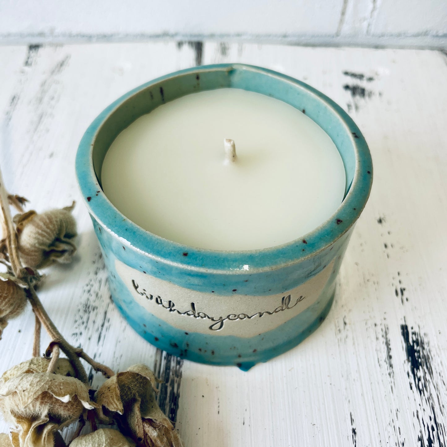 Keramik-Kerze mit Spruch – „birthdaycandle“