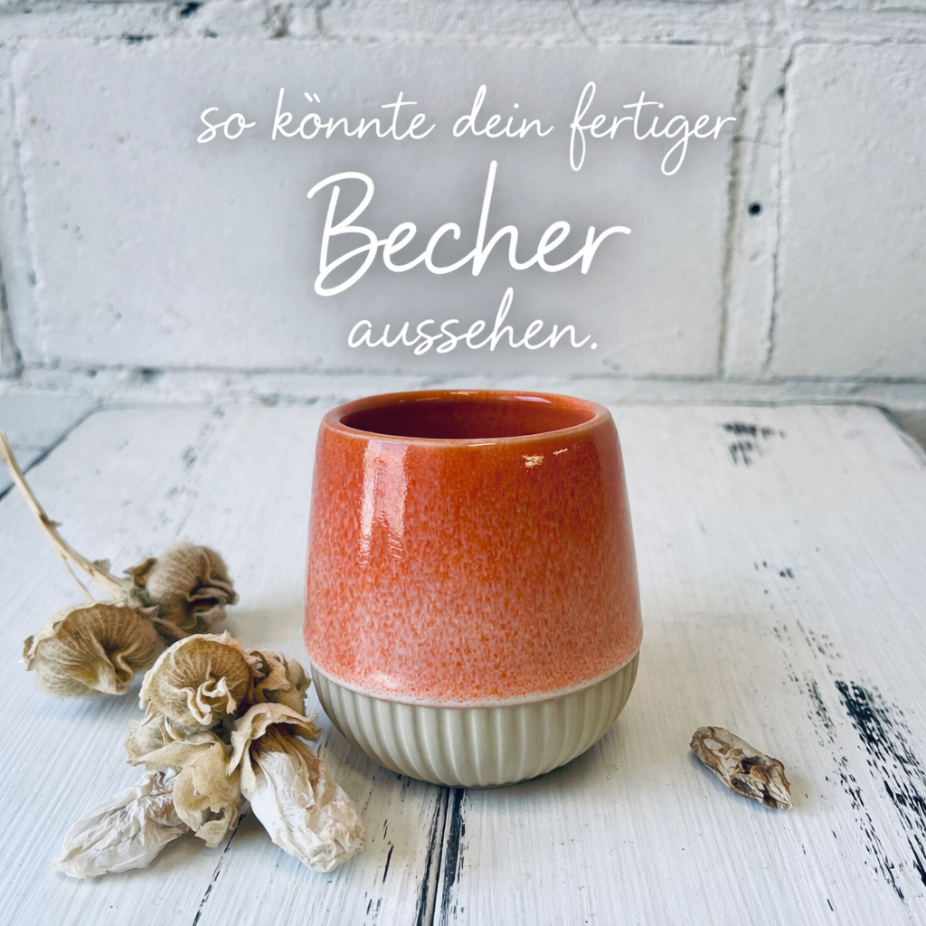 weißer Keramikbecher mit Muster – Rohling, ca. 200 ml