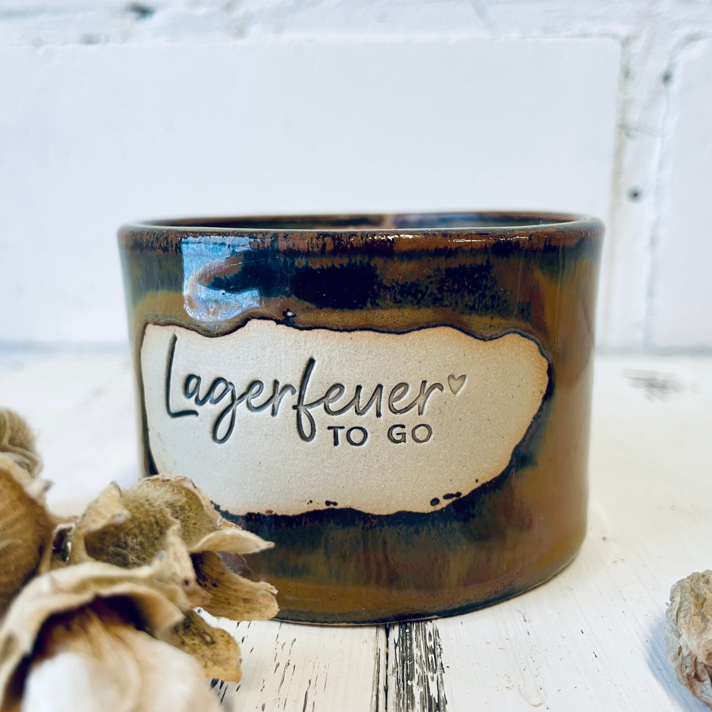 Handgemachte Kerzenkeramik mit Holzdochtkerze , Bienenwachskerze