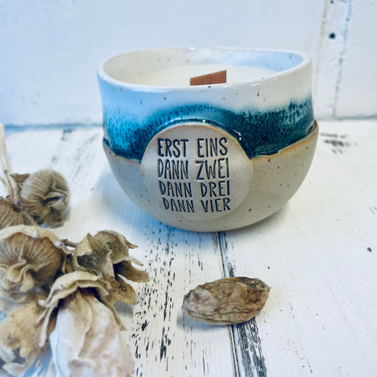 Adventskerze – Handgemachte Kerzenkeramik mit Holzdocht, Bienenwachskerze