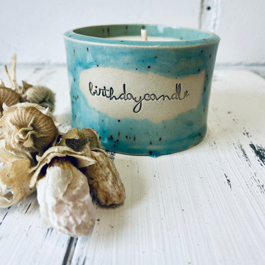 Keramik-Kerze mit Spruch – „birthdaycandle“