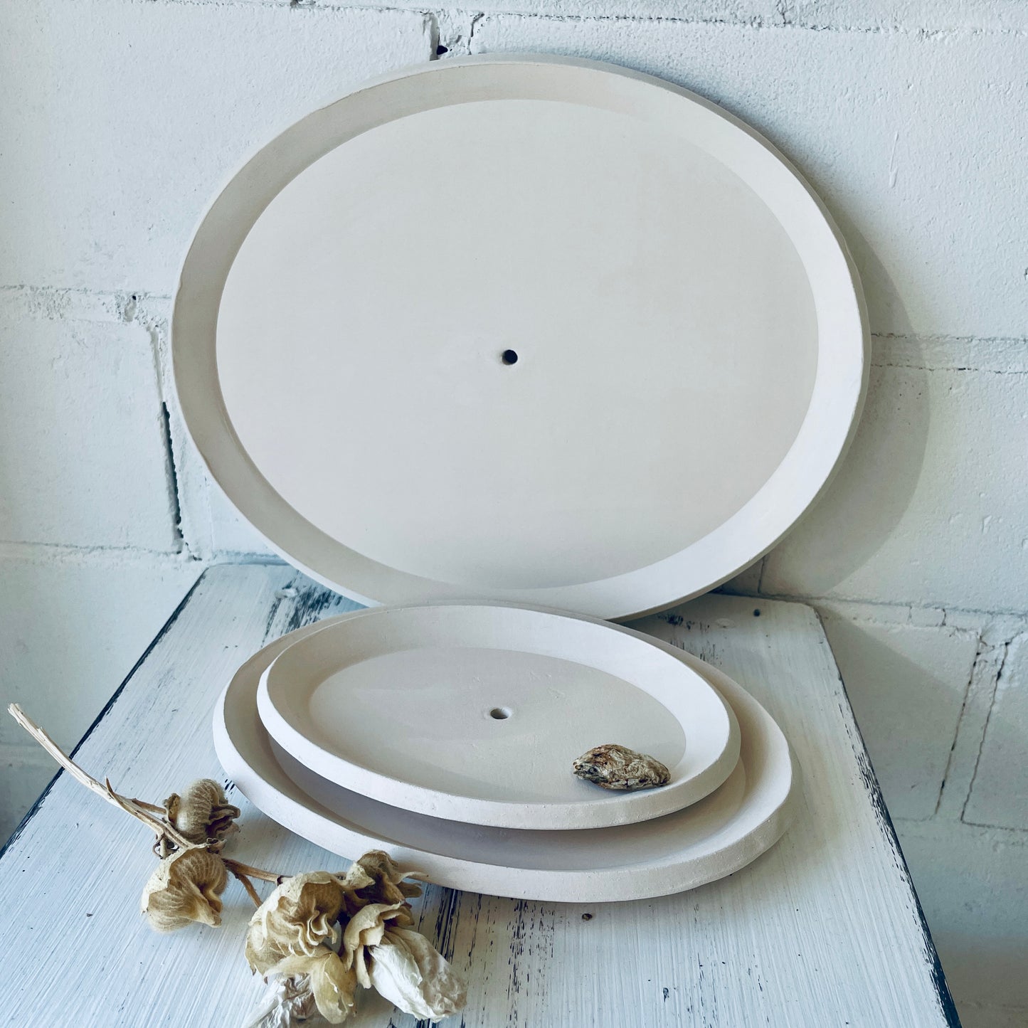 3er Set ovale Teller für Etagere – Rohling aus weißem Ton