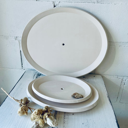 3er Set ovale Teller für Etagere – Rohling aus weißem Ton