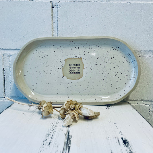 Handgemachter Keramikteller – „Für die Seele“, ovale Form