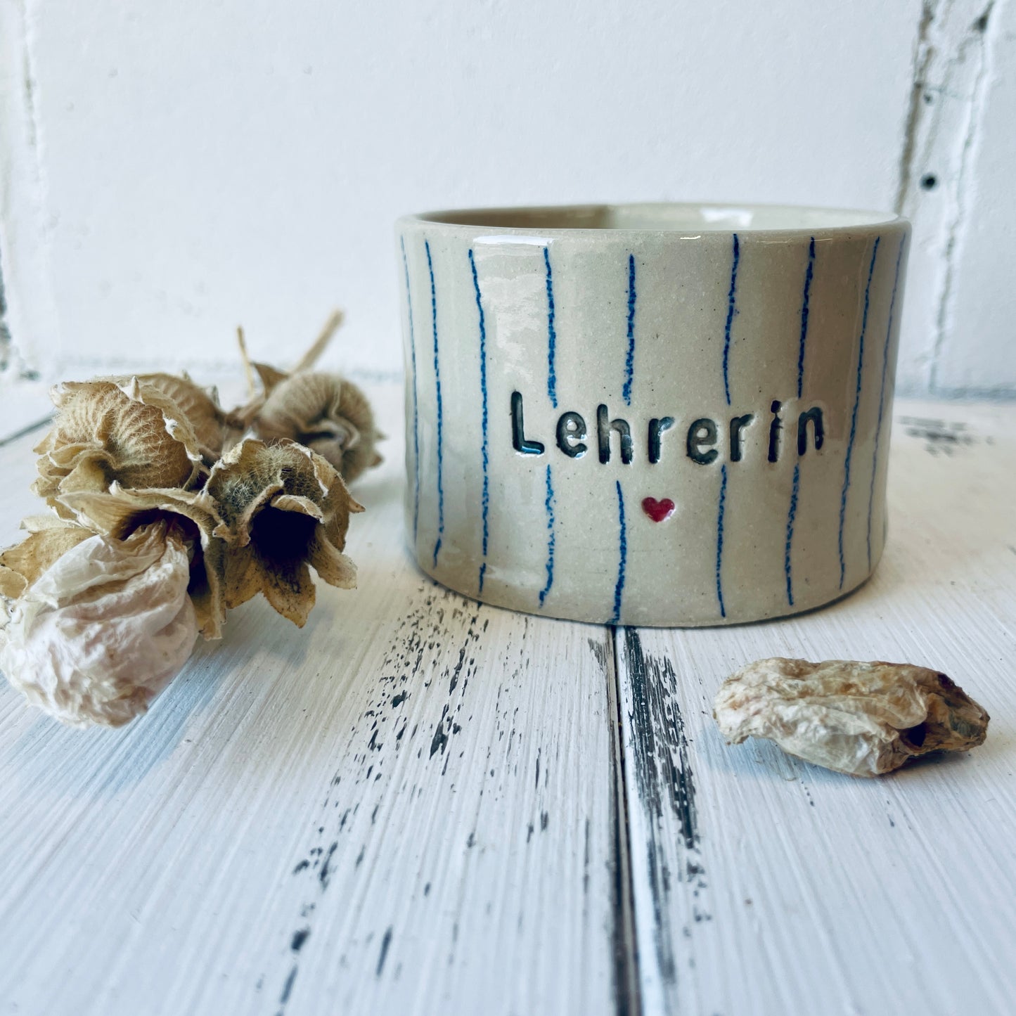 Kerzenbecher „Lehrerin“ – handgemacht mit Herz