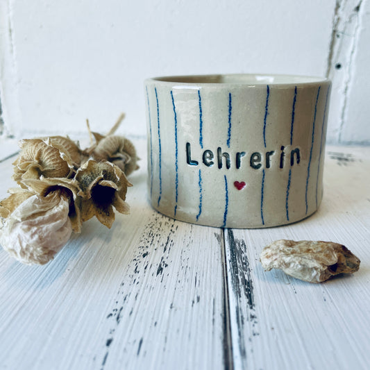 Kerzenbecher „Lehrerin“ – handgemacht mit Herz