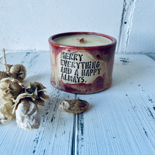 Weihnachtskerze – Handgemachte Kerzenkeramik mit Holzdocht, Bienenwachskerze