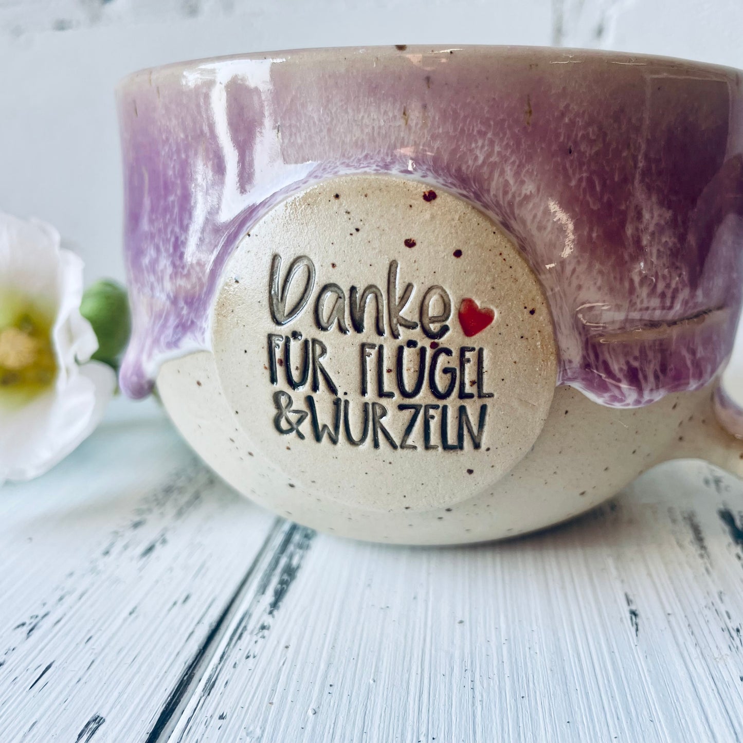 Handgemachte Keramiktasse – „Danke für Flügel & Wurzeln“, Geschenk für Lehrer oder Erzieher oder Eltern/Großeltern
