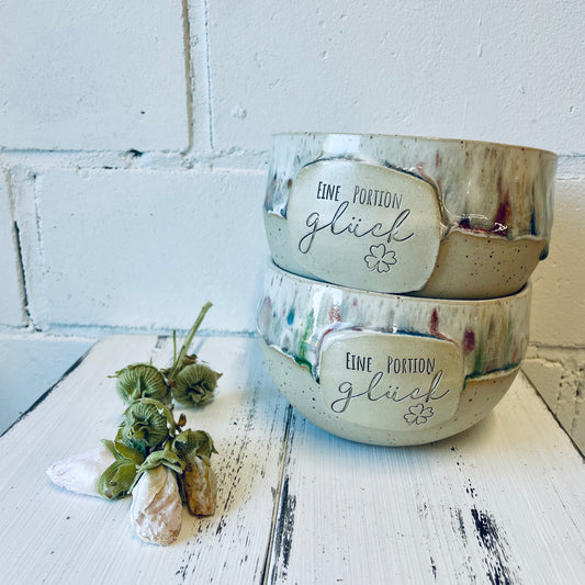 Handgemachte Keramikschale – „Eine Portion Glück“ – einzigartiges Geschenk – Keramik Bowl