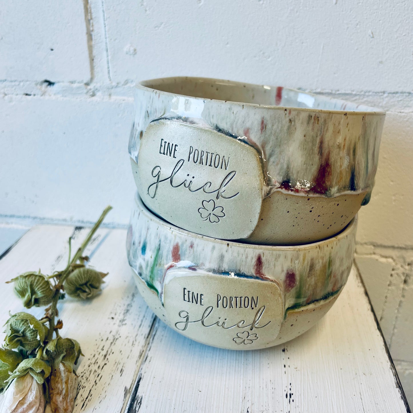 Handgemachte Keramikschale – „Eine Portion Glück“ – einzigartiges Geschenk – Keramik Bowl