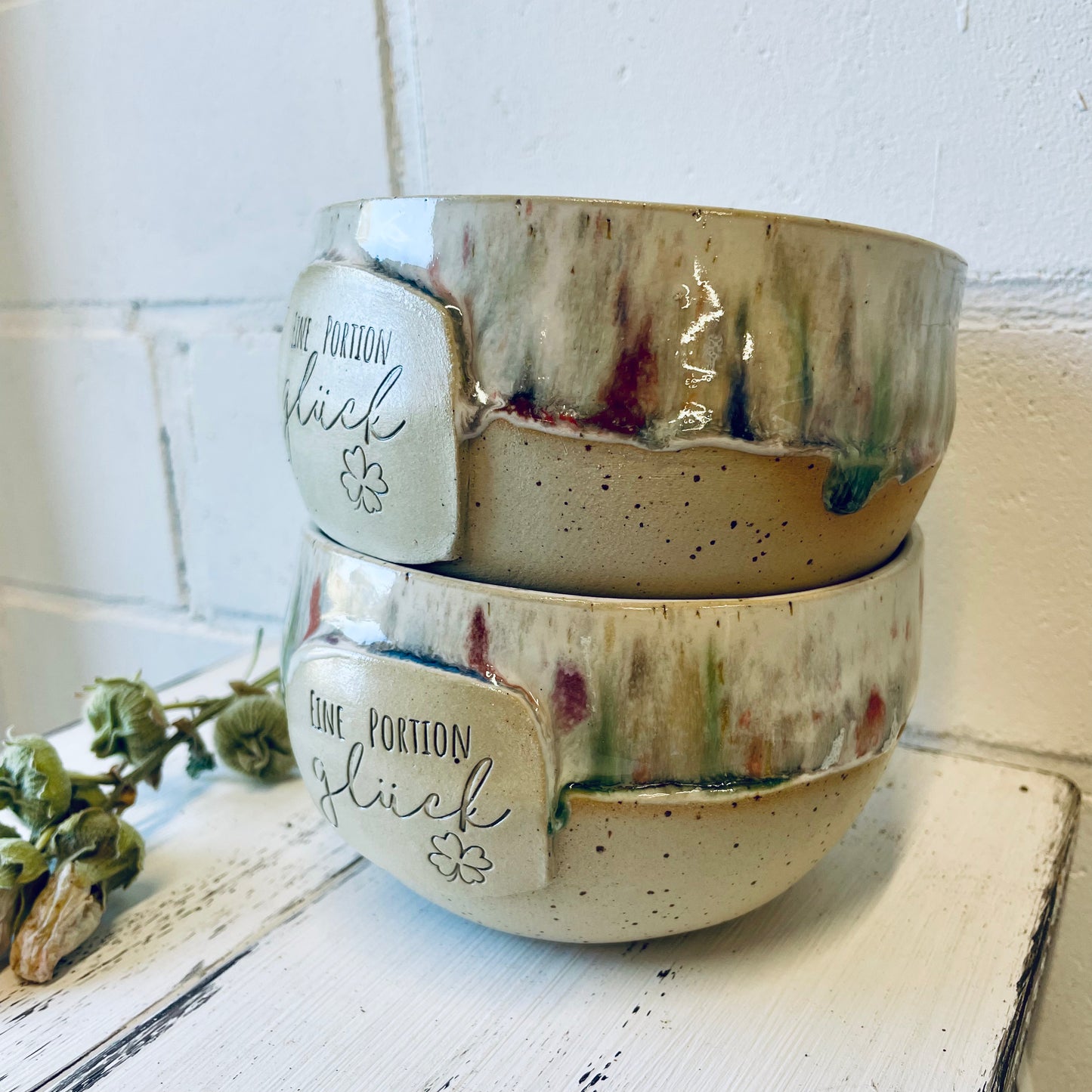 Handgemachte Keramikschale – „Eine Portion Glück“ – einzigartiges Geschenk – Keramik Bowl