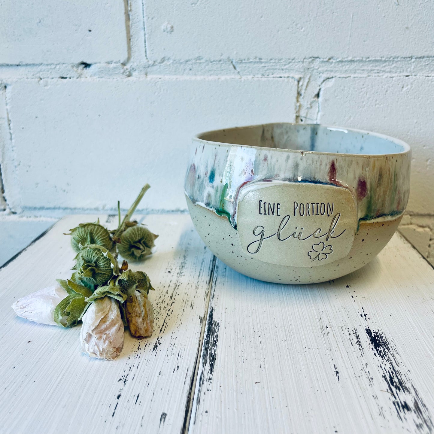 Handgemachte Keramikschale – „Eine Portion Glück“ – einzigartiges Geschenk – Keramik Bowl
