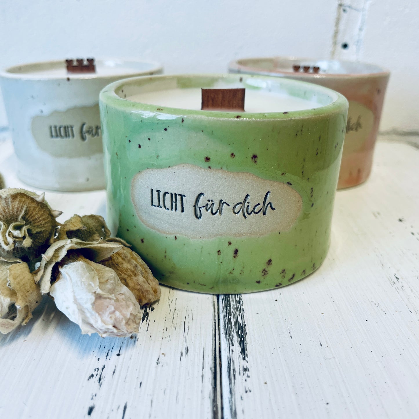 Keramik-Kerze mit Spruch – „Licht für dich“