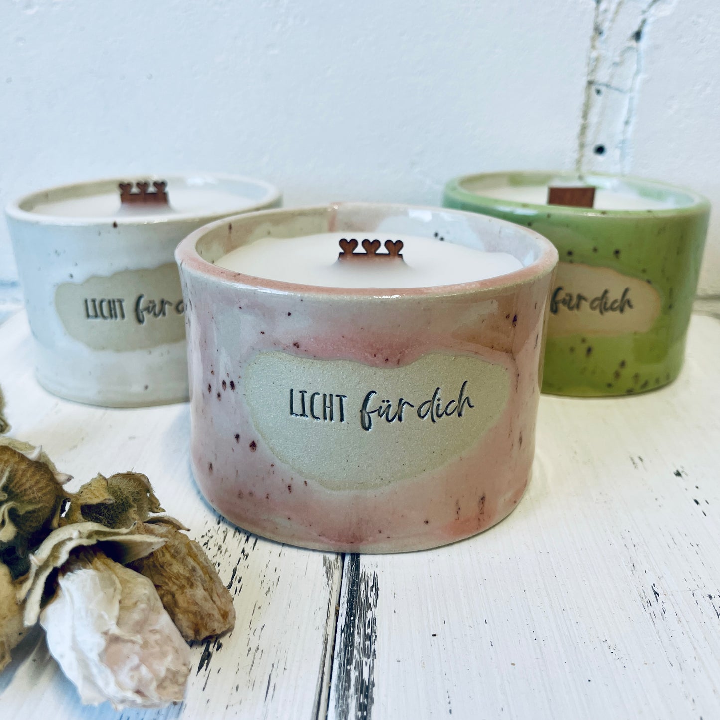 Keramik-Kerze mit Spruch – „Licht für dich“