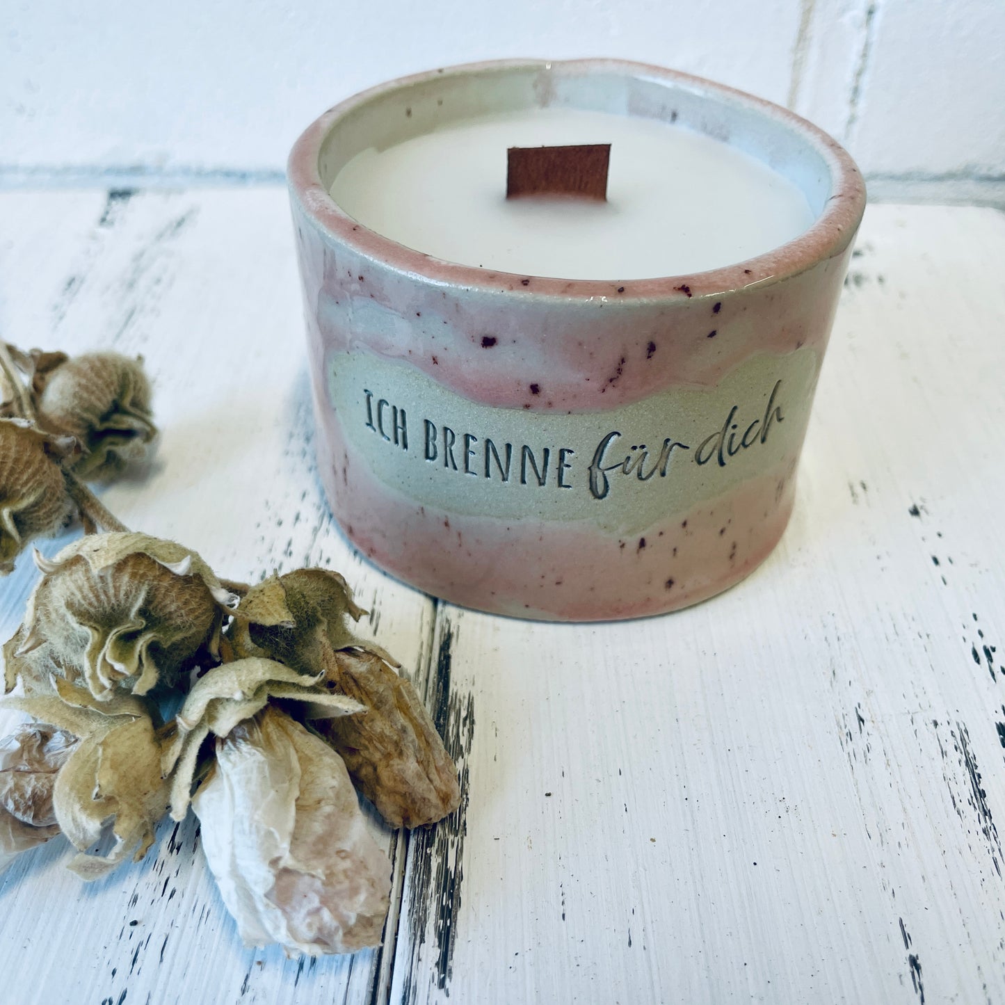 Keramik-Kerze mit Spruch – „ich brenne für dich“