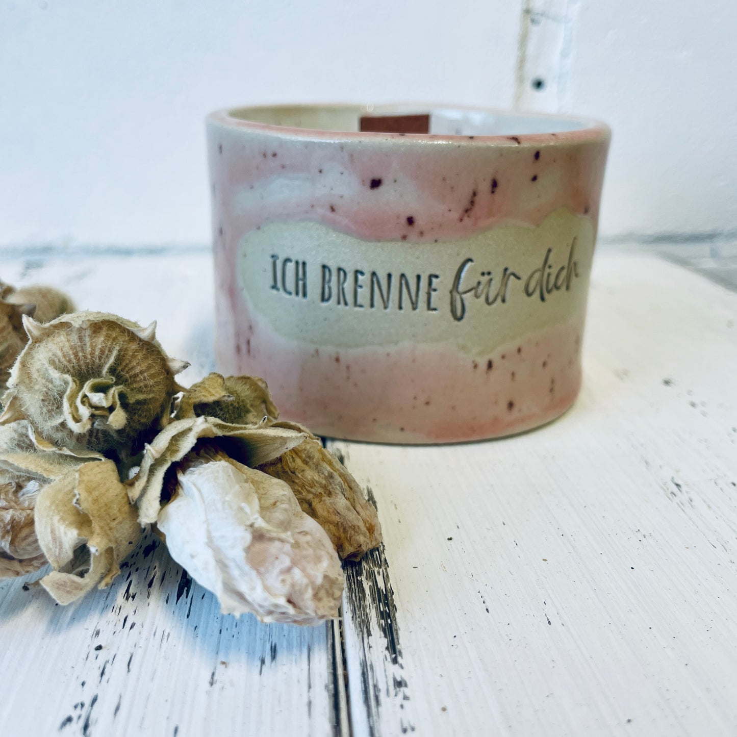 Keramik-Kerze mit Spruch – „ich brenne für dich“