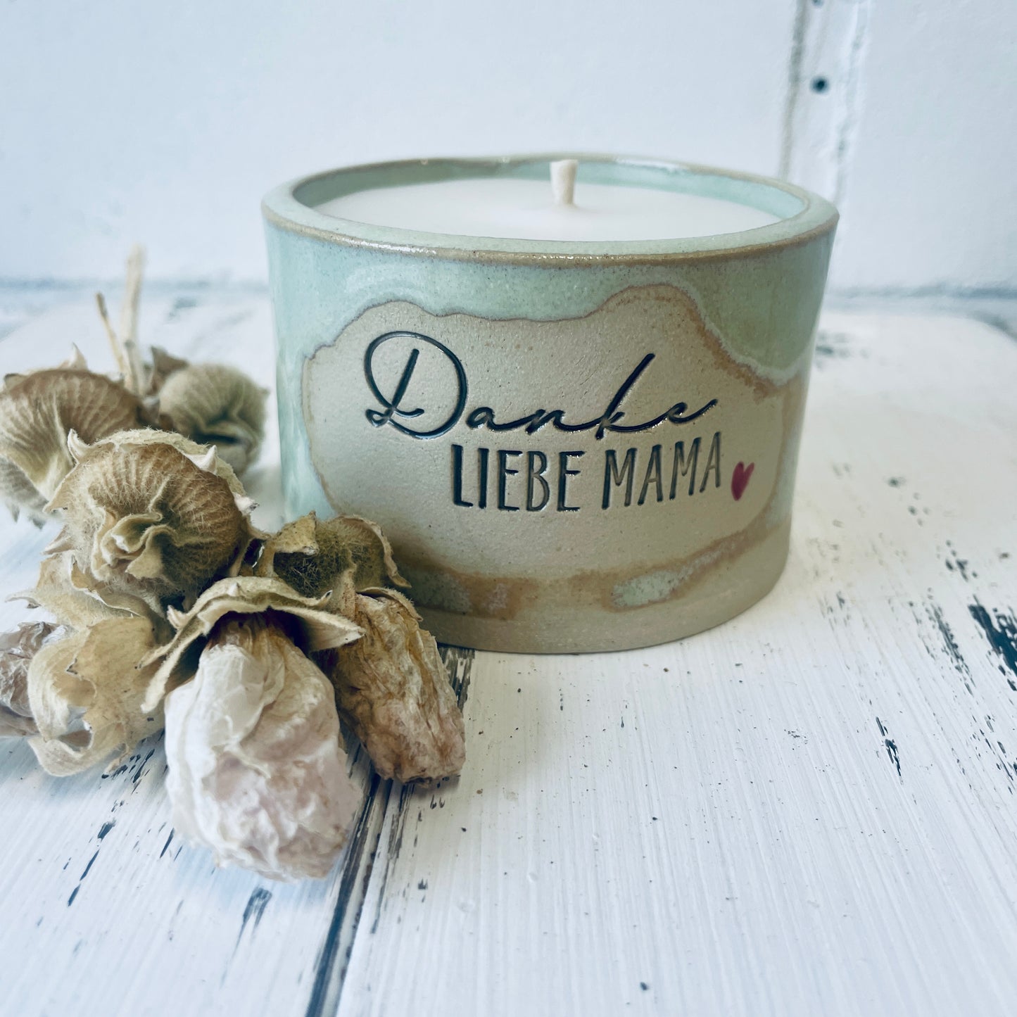 Keramik-Kerze mit Spruch – „danke liebe MAMA“