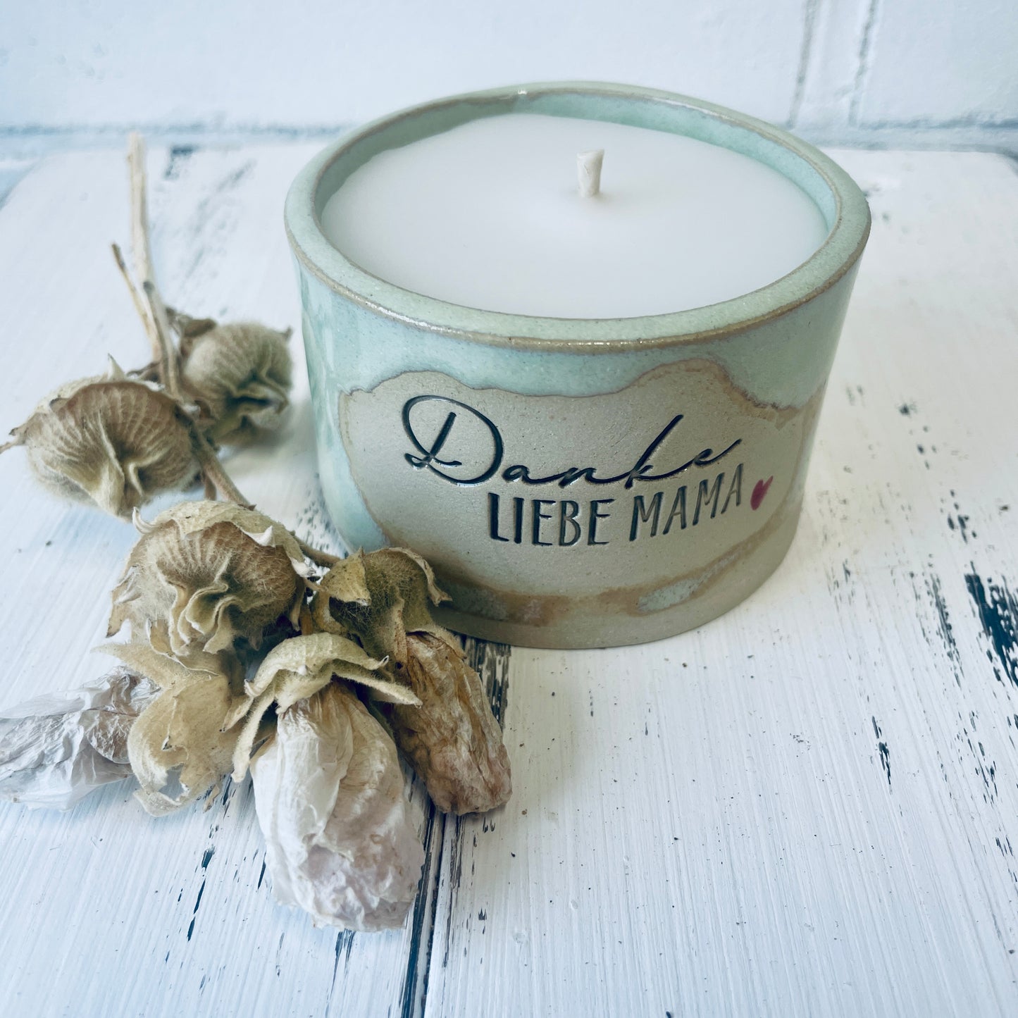 Keramik-Kerze mit Spruch – „danke liebe MAMA“
