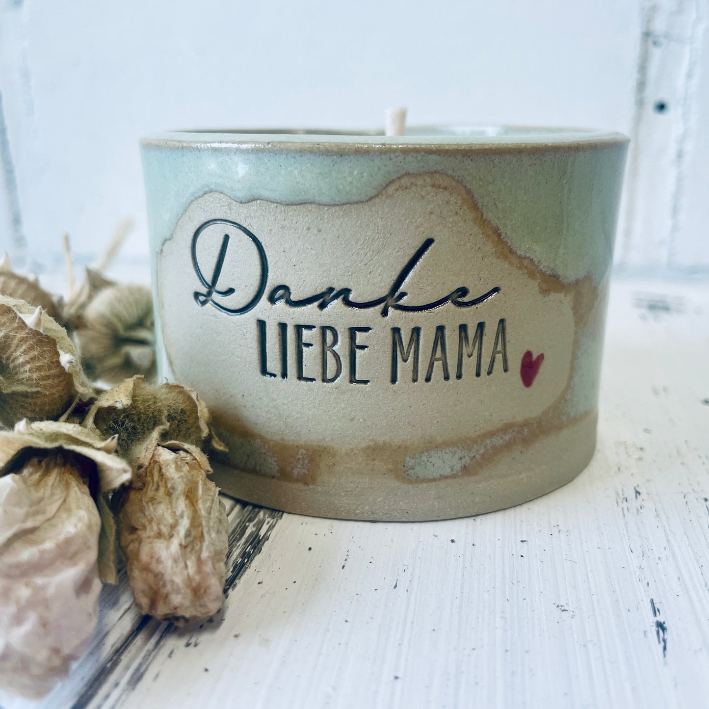 Keramik-Kerze mit Spruch – „danke liebe MAMA“