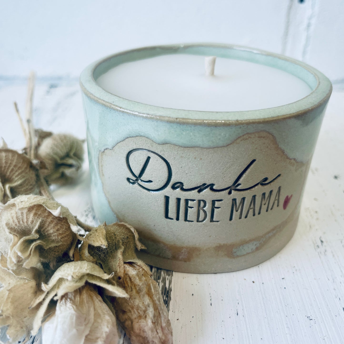 Keramik-Kerze mit Spruch – „danke liebe MAMA“
