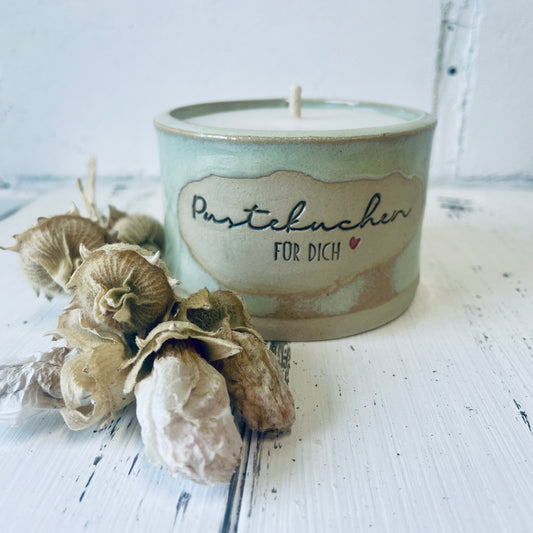 Keramik-Kerze mit Spruch – „Pustekuchen für dich“