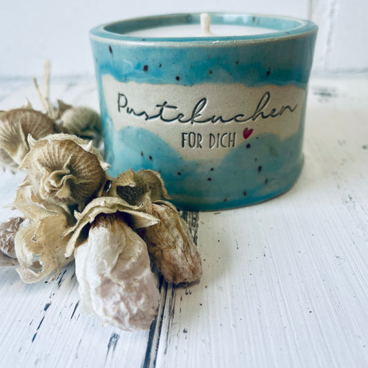Keramik-Kerze mit Spruch – „Pustekuchen für dich“