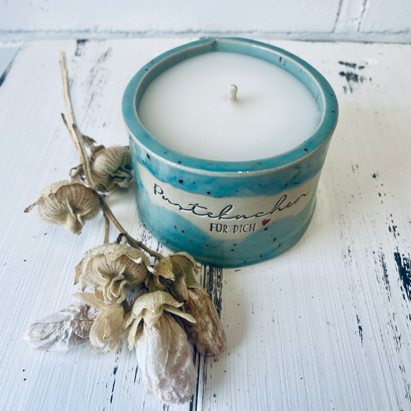 Keramik-Kerze mit Spruch – „Pustekuchen für dich“