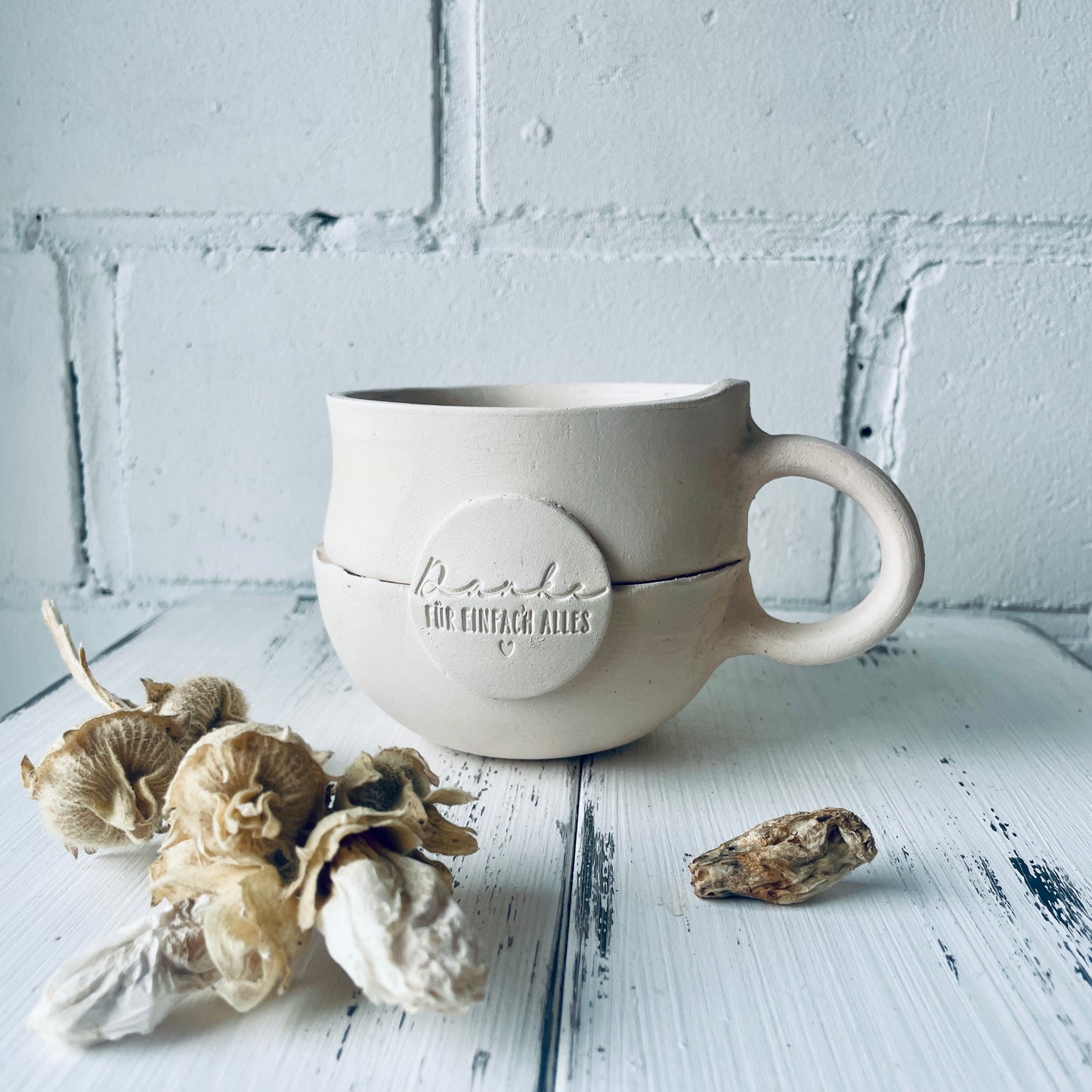 Becher mit Sprechblase "Danke für alles" – Rohling zum Keramikmalen